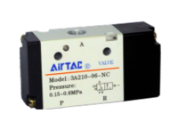 3A21008NCT AIRTAC CONTROL VALVE, 3A2 SERIES, SINGLE SOLENOID<BR>3 WAY 2 POSITION N.C. AIR PILOTED, 3/8"NPT, NONE